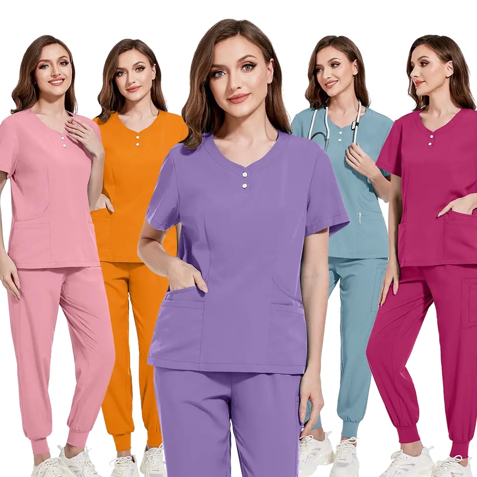 Hospital Scrubs Uniform Set Nurse Polyester Spandex Women Scrub Sets Uniforms Nursing Men Medical...