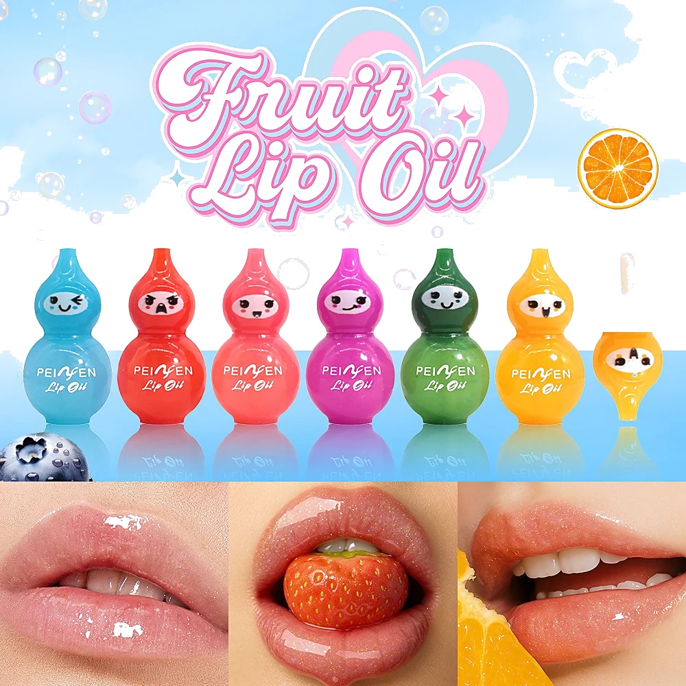 Trendy Cute Fruit Shaped Charm Lip Oil Gloss Moisturizing Portable Cherry Bee Decor Hydrating Lip...