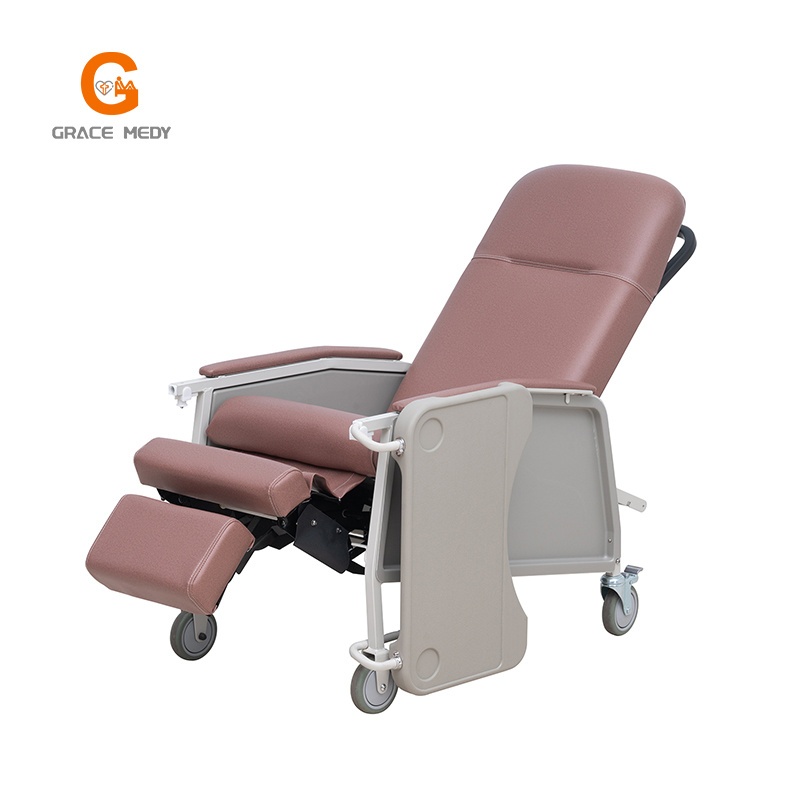 Geriatric Recliner Chair Painted Steel Frame Medical PVC Leather Safe Load for Elderly Care Center