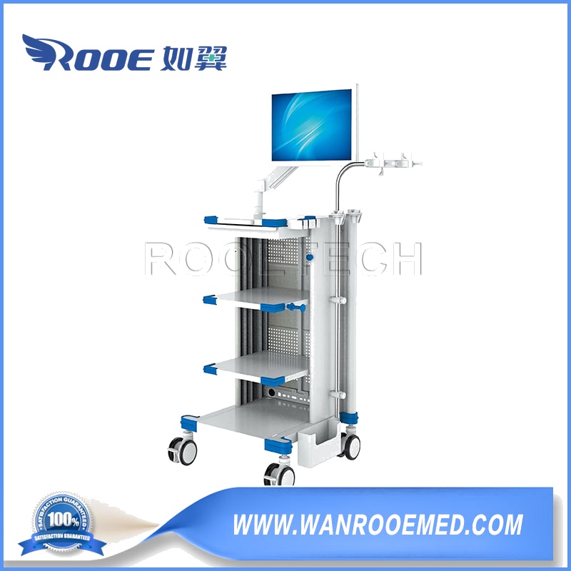 ABS Plastic Laparoscopy Cart 4-Layers Shelves Ent Endoscope System Trolley Endoscopic System Cart