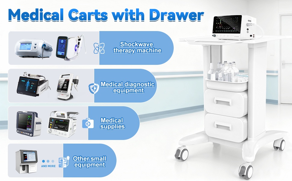 Dental Cart Trolley for Ultrasound Cart With Wheels and Drawers